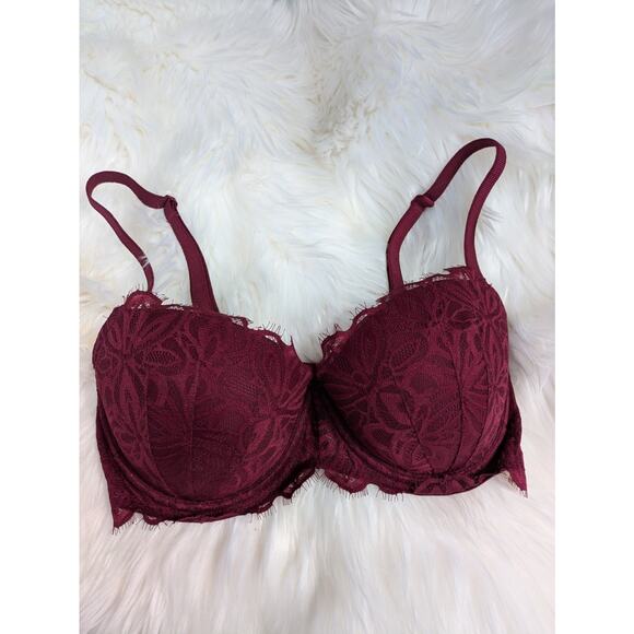 PINK by Victoria’s Secret 34DD Bra Push-Up Lace Burgundy Underwire Sexy - Picture 9 of 9